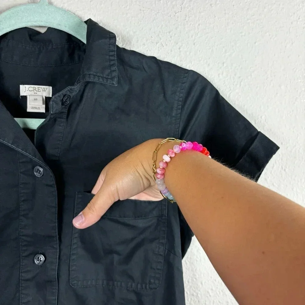 J. Crew 100% cotton short sleeve collared shirt dress SZ XS in black